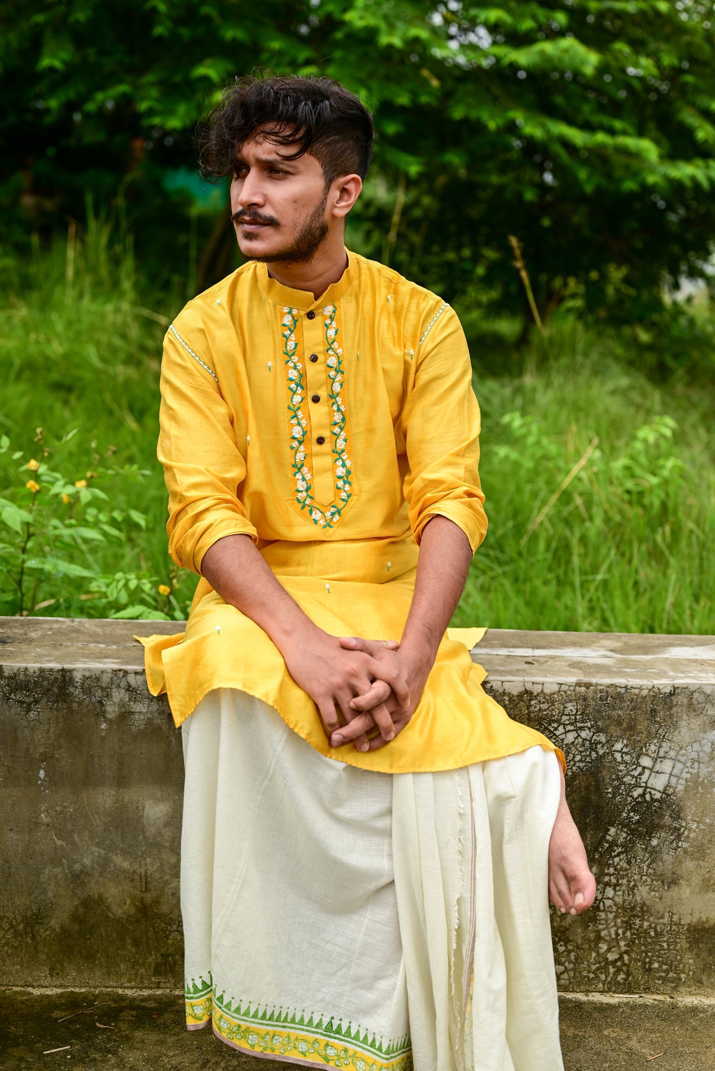 MOGRA EMBROIDERED CHANDERI KURTA