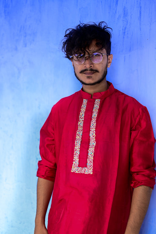 DURGADALAN KOLKA EMBROIDERED CHANDERI KURTA