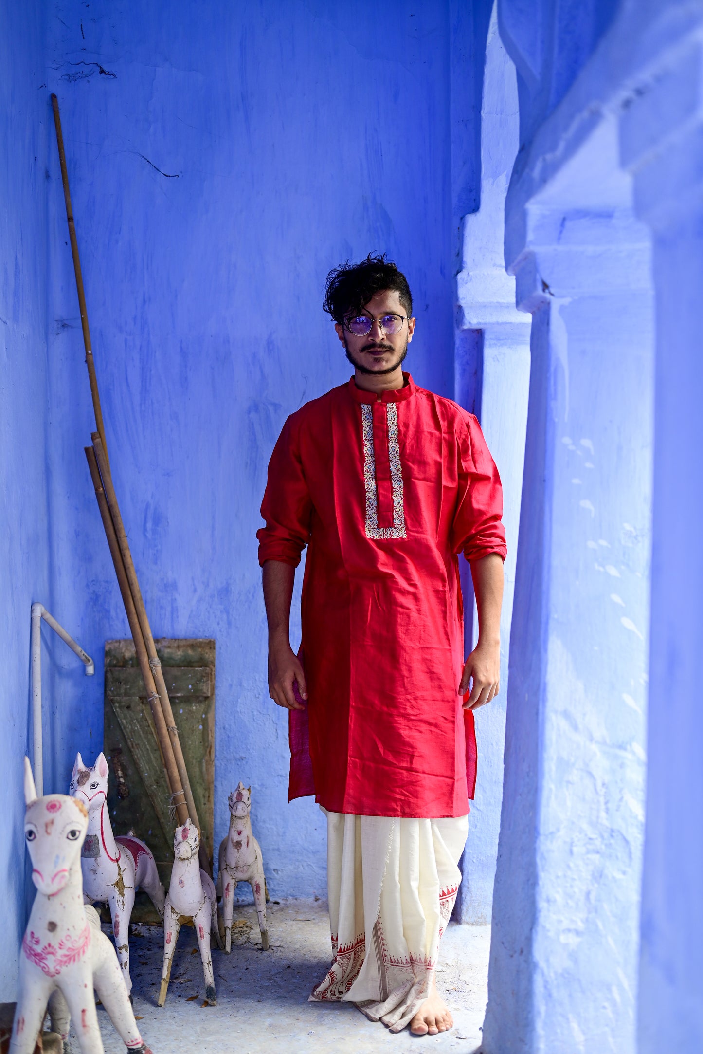 WHITE DURGADALAN HAND BLOCK PRINTED DHUTI