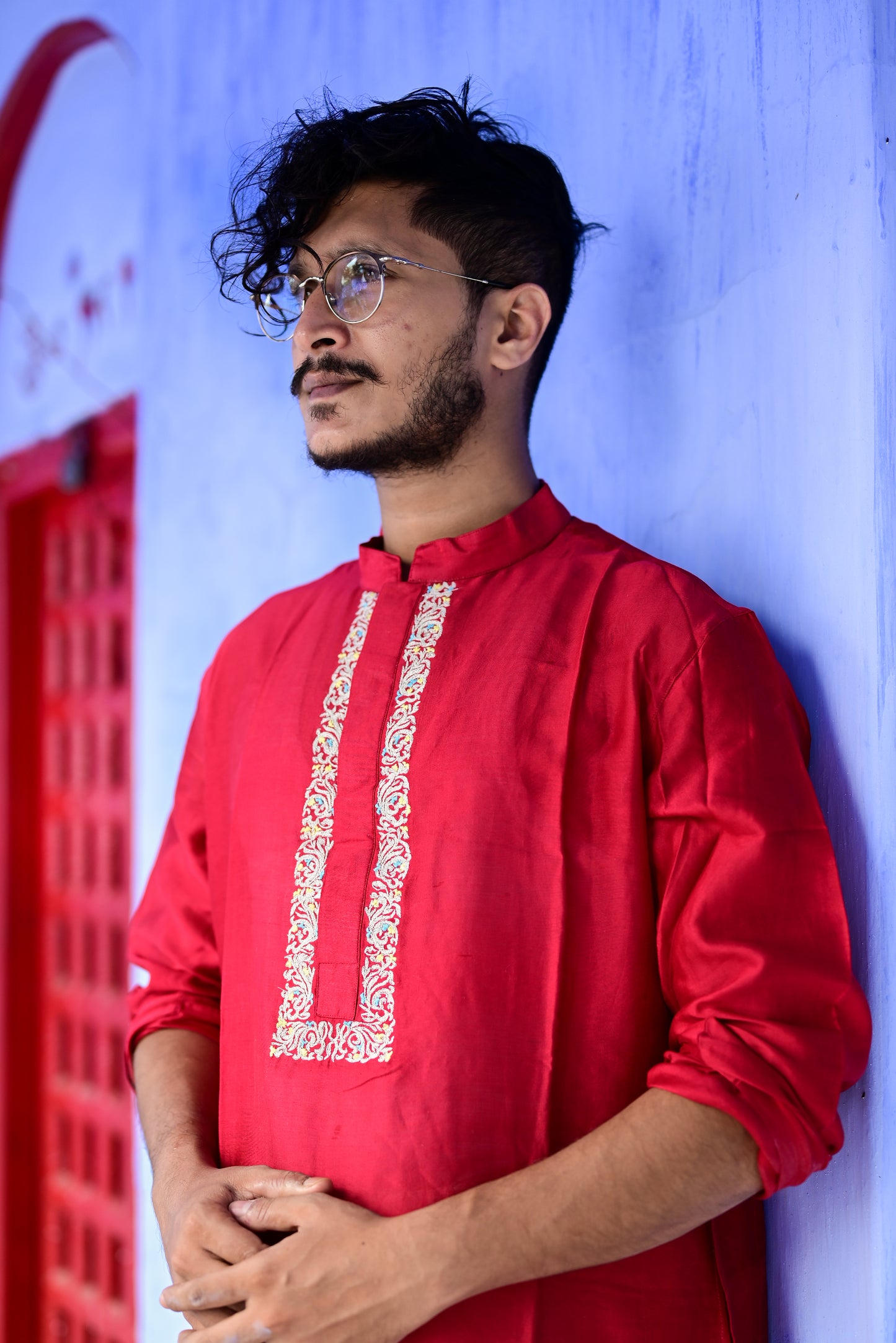 DURGADALAN KOLKA EMBROIDERED CHANDERI KURTA