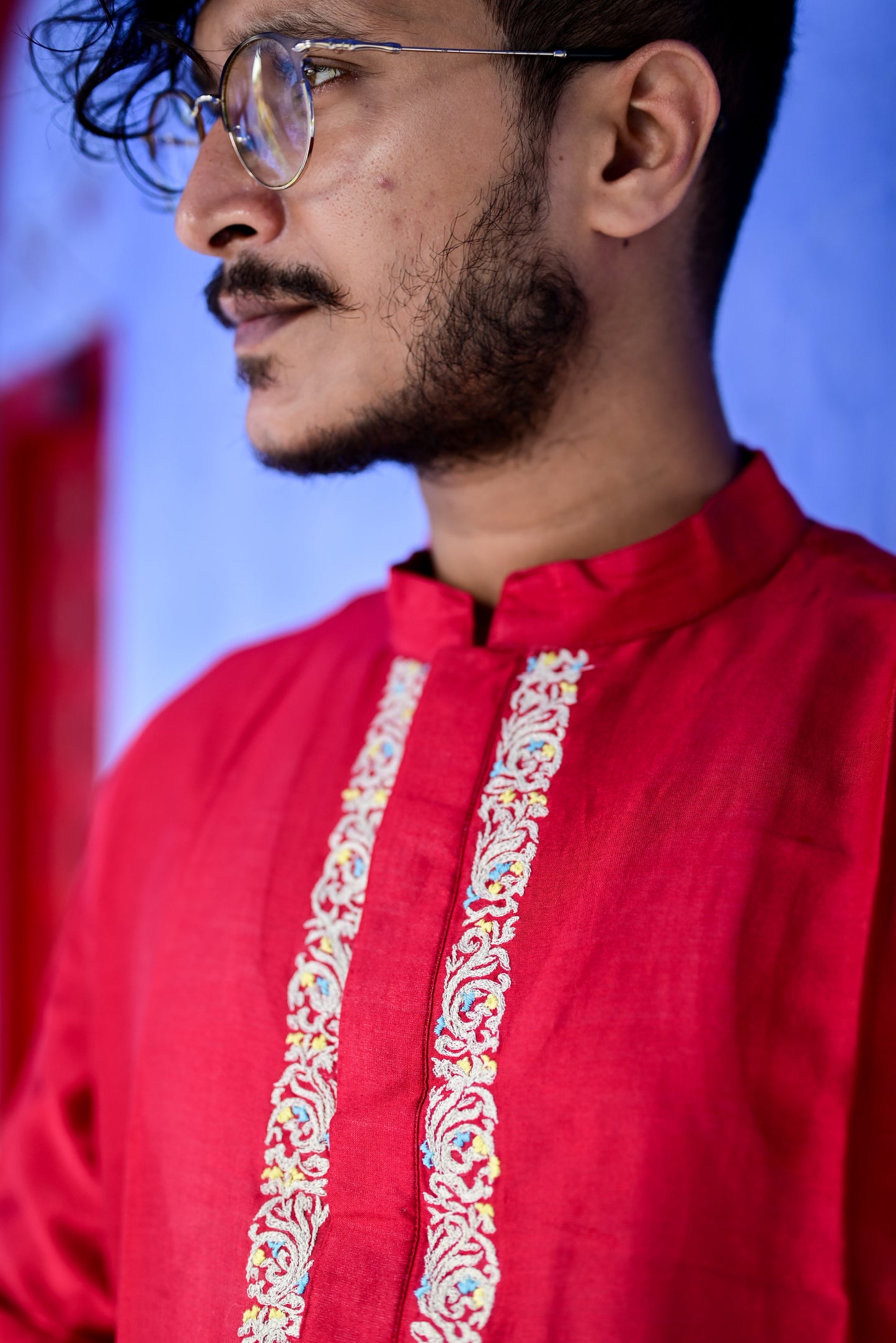 DURGADALAN KOLKA EMBROIDERED CHANDERI KURTA