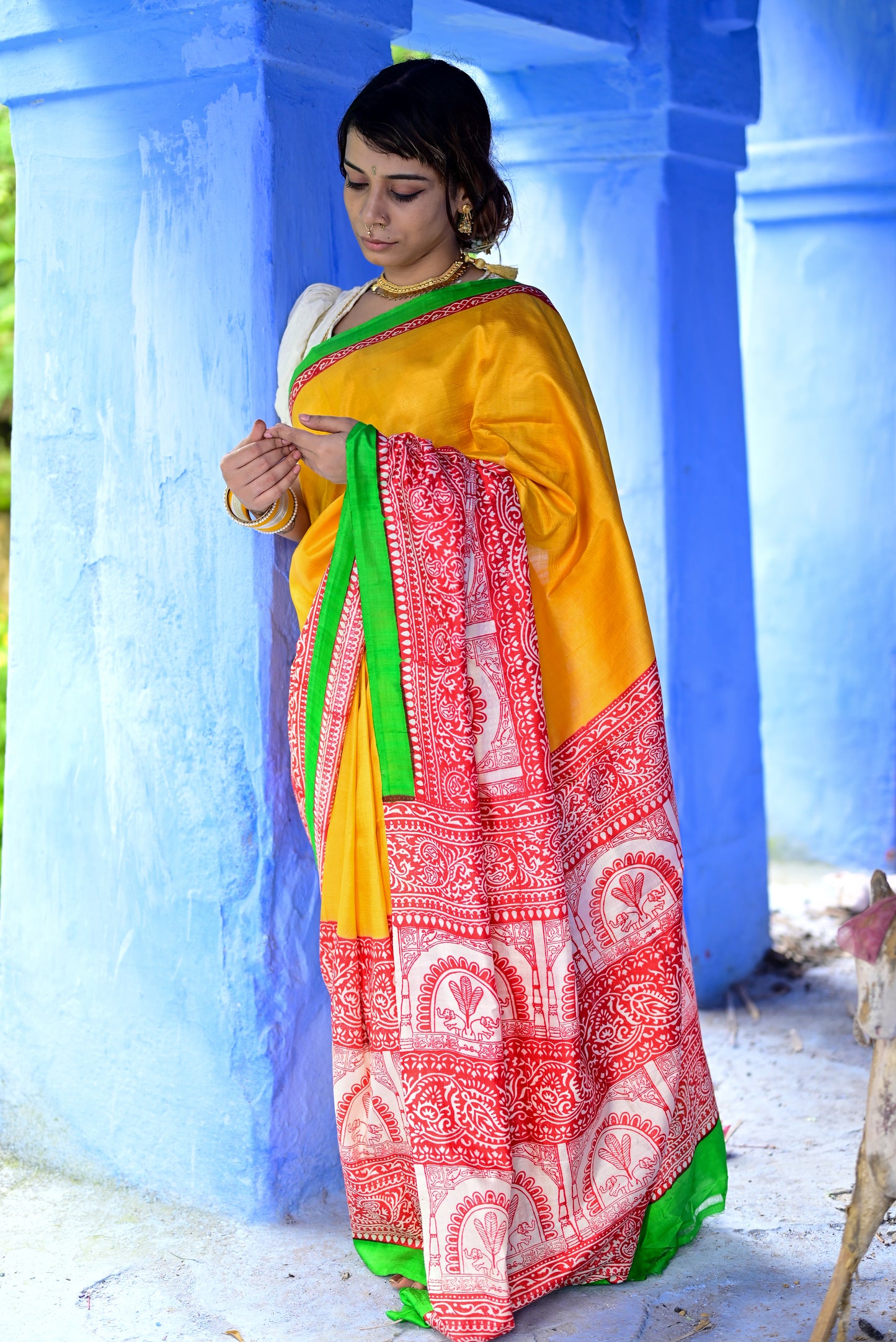 DURGADALAN HAND BLOCK PRINTED PURE SILK SAREE