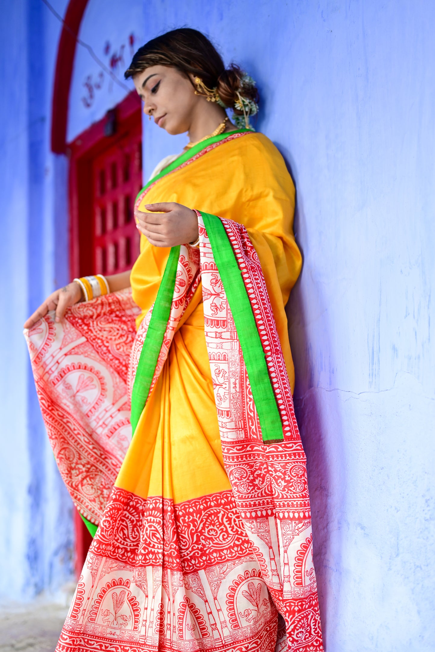 DURGADALAN HAND BLOCK PRINTED PURE SILK SAREE