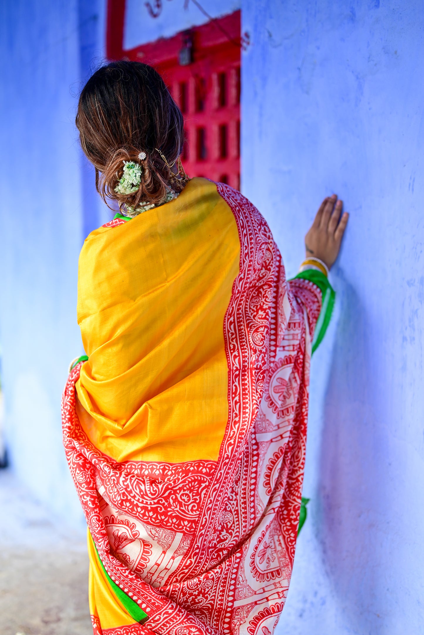 DURGADALAN HAND BLOCK PRINTED PURE SILK SAREE