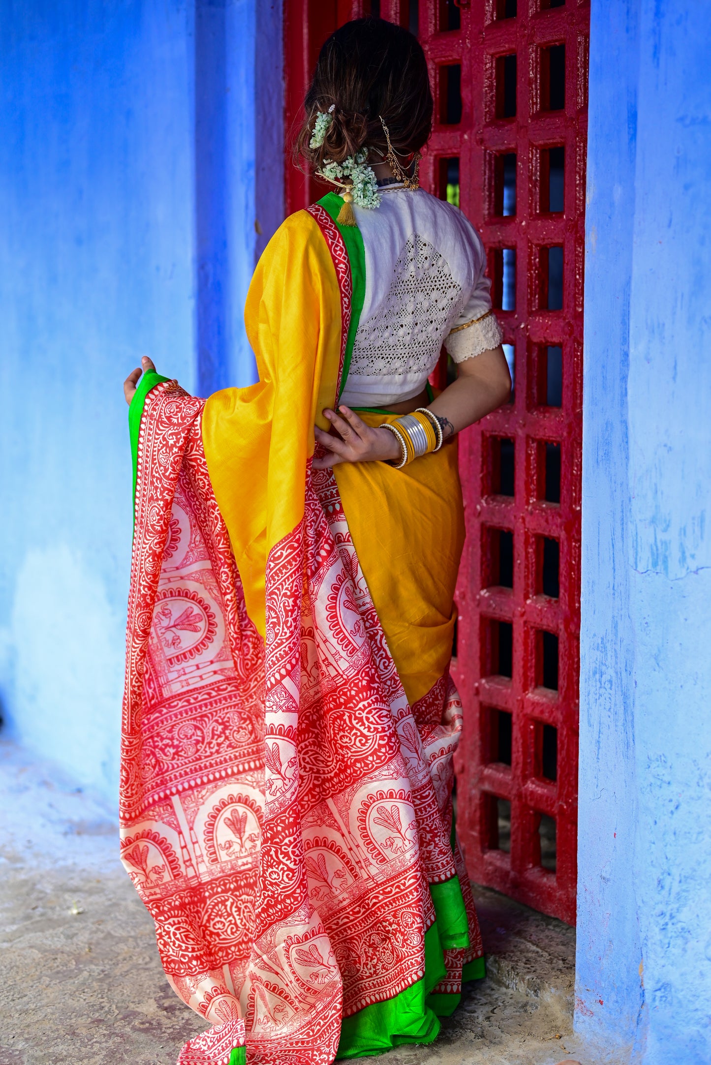 DURGADALAN HAND BLOCK PRINTED PURE SILK SAREE