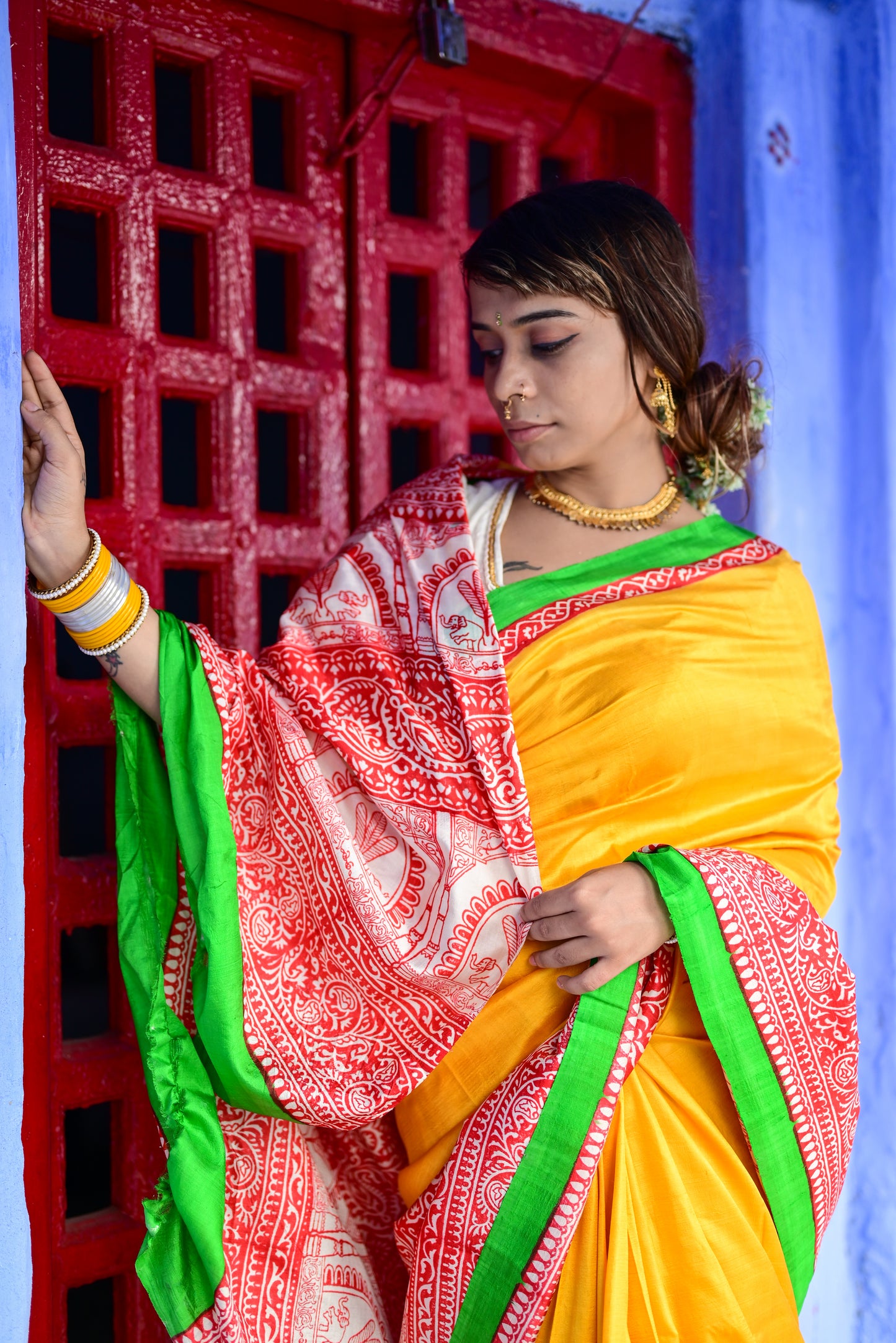 DURGADALAN HAND BLOCK PRINTED PURE SILK SAREE