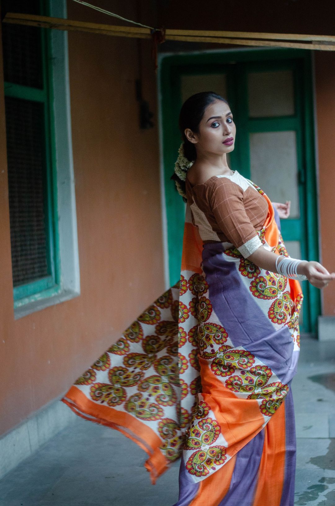 MORNI 001 -  MURSHIDABAD HAND BLOCK PRINT SILK SAREE