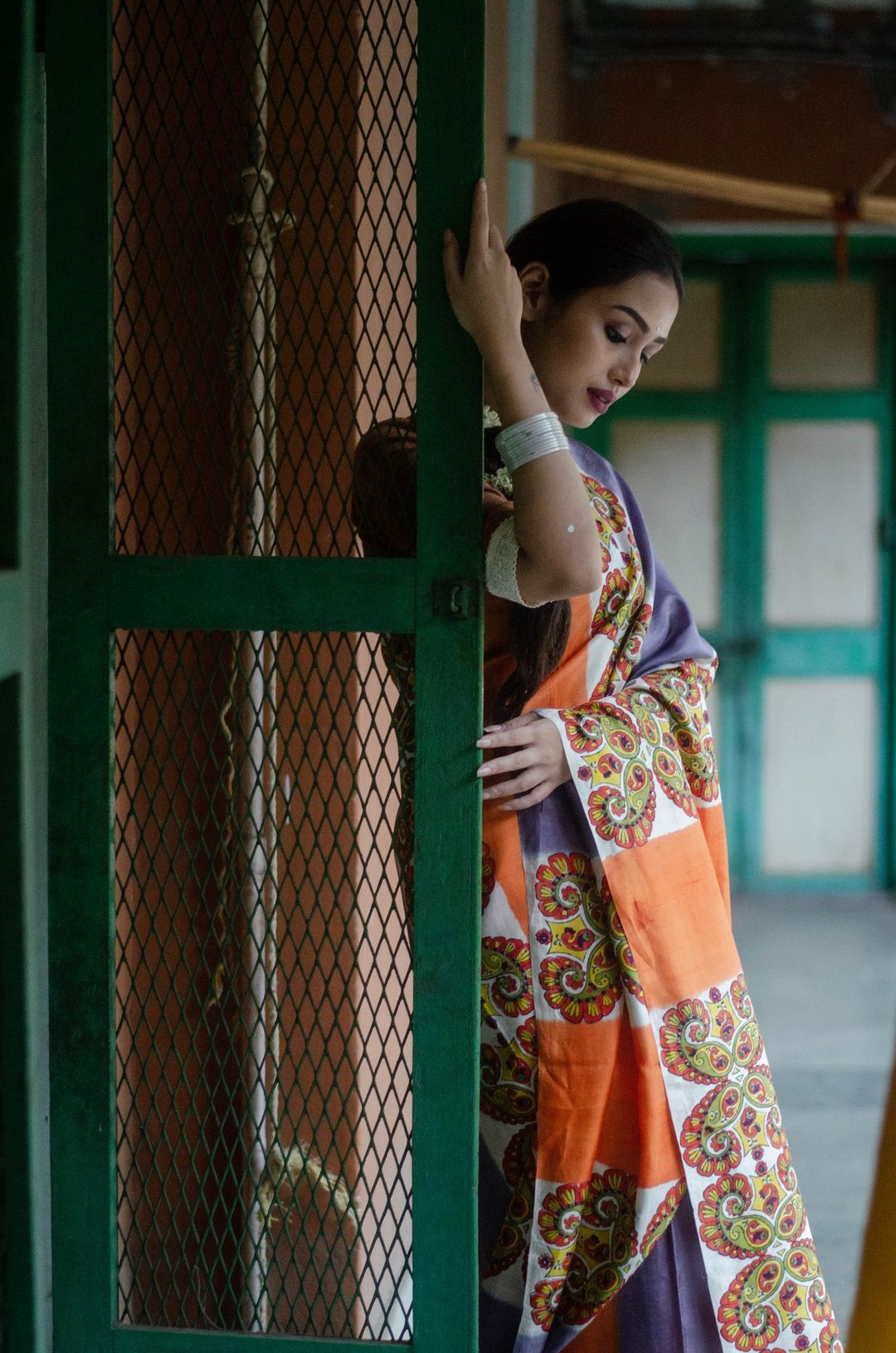 MORNI 001 -  MURSHIDABAD HAND BLOCK PRINT SILK SAREE