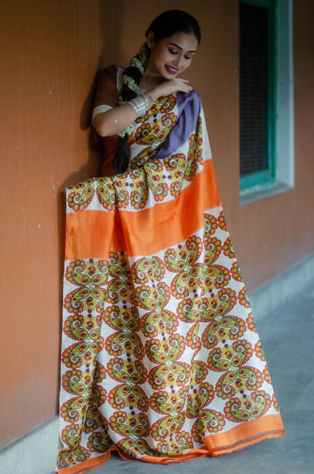 MORNI 001 -  MURSHIDABAD HAND BLOCK PRINT SILK SAREE