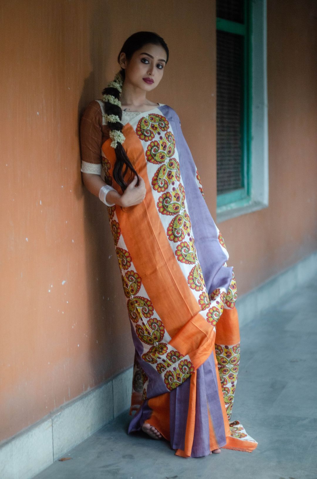 MORNI 001 -  MURSHIDABAD HAND BLOCK PRINT SILK SAREE