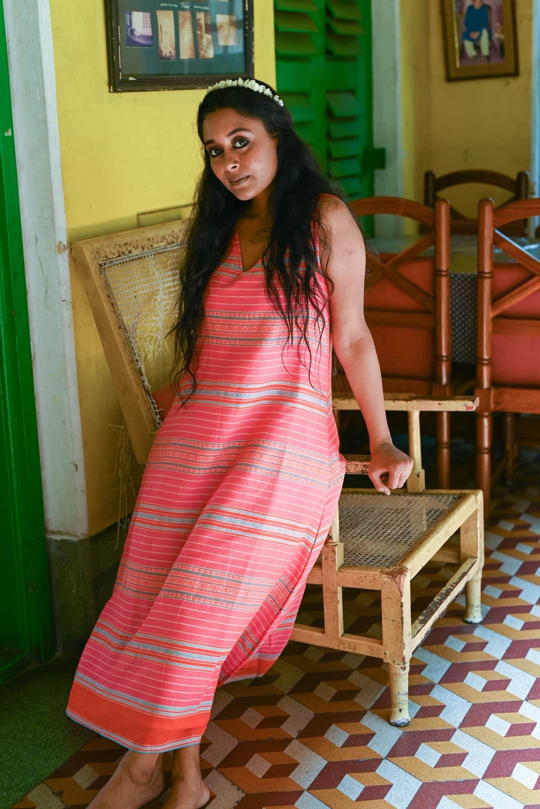 PINK STRIPE DHONEKHALI DRESS