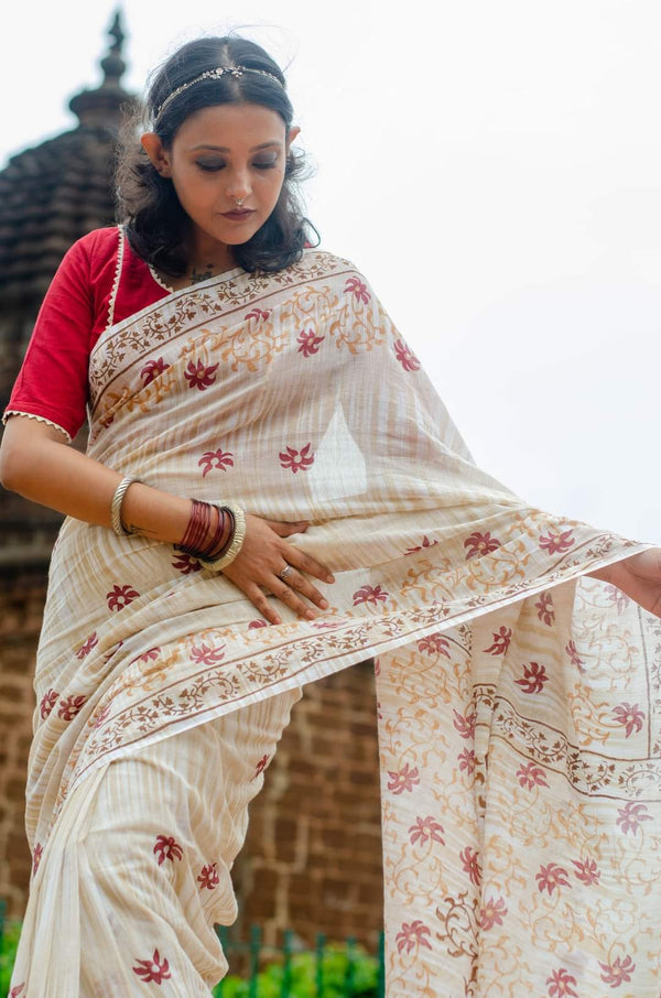 Mitti- Hand Block Printed Cotton Saree