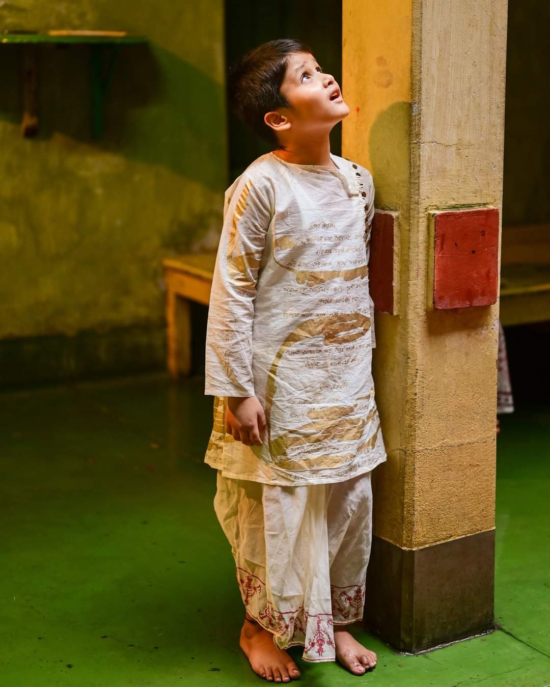 Tagore Script Kids Kurta- Laal Paar Dhuti