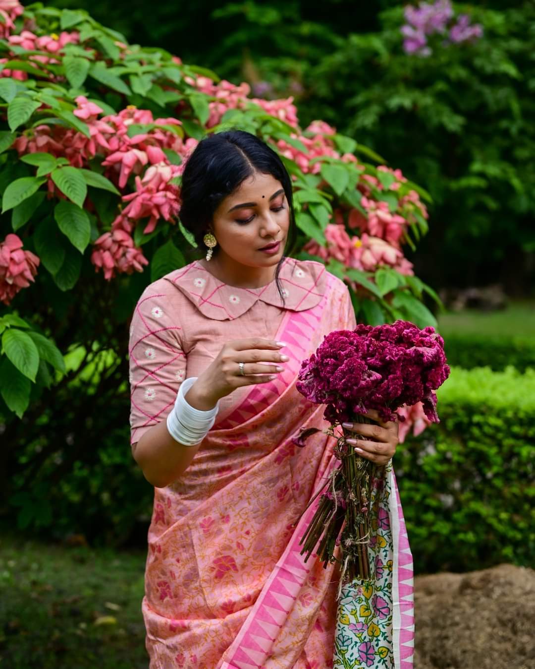 MORNING GLORY HAND BLOCK PRINTED PURE SILK SAREE