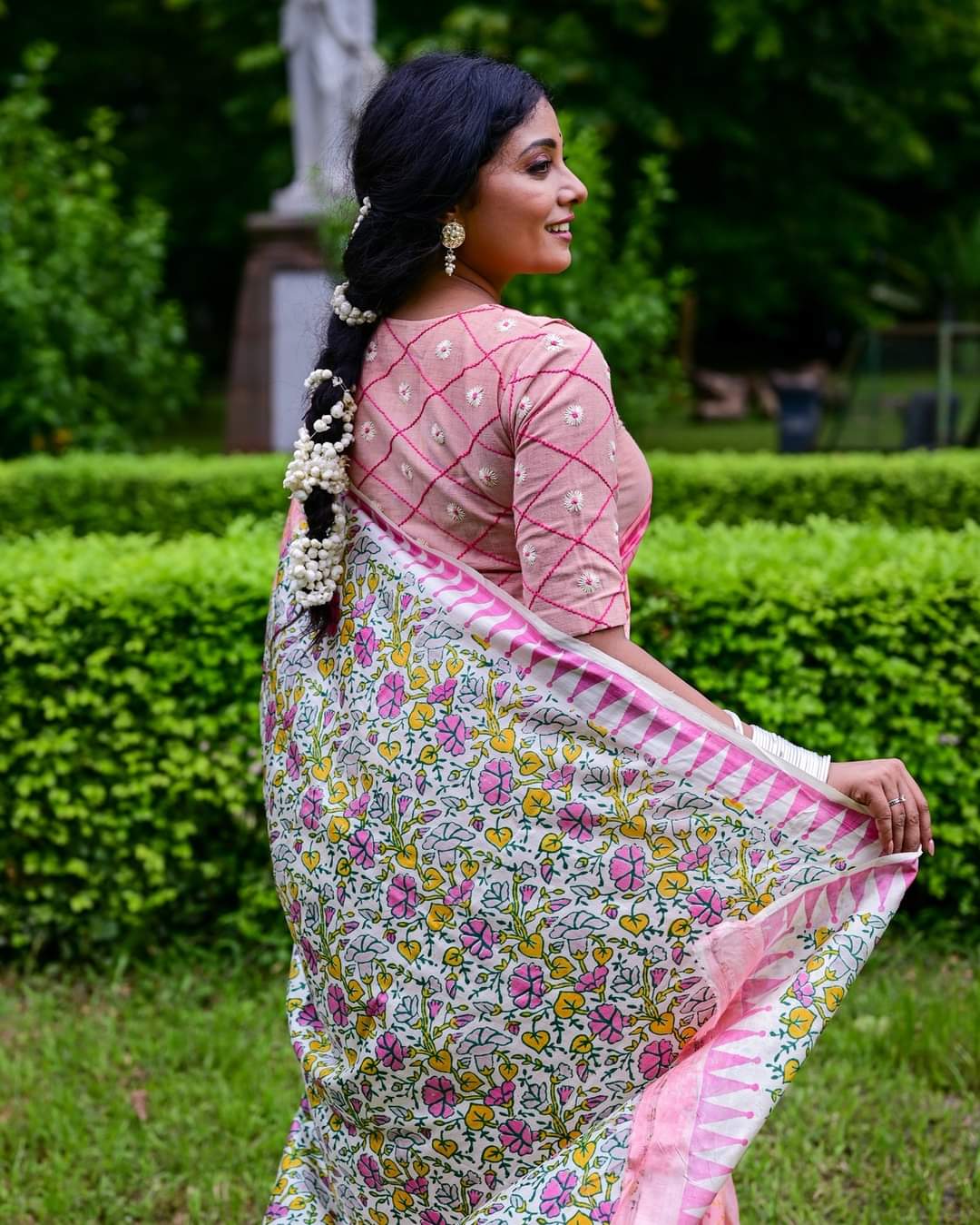 MORNING GLORY HAND BLOCK PRINTED PURE SILK SAREE