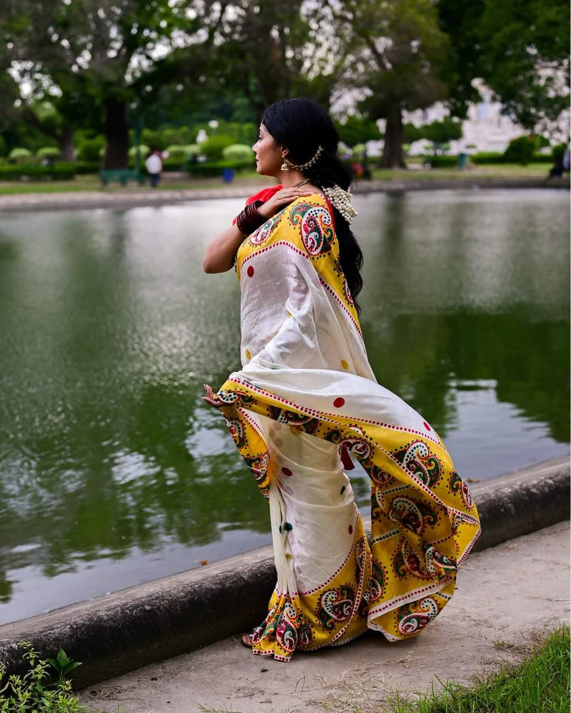 PAISLEY HAND BLOCK PRINTED PURE SILK SAREE