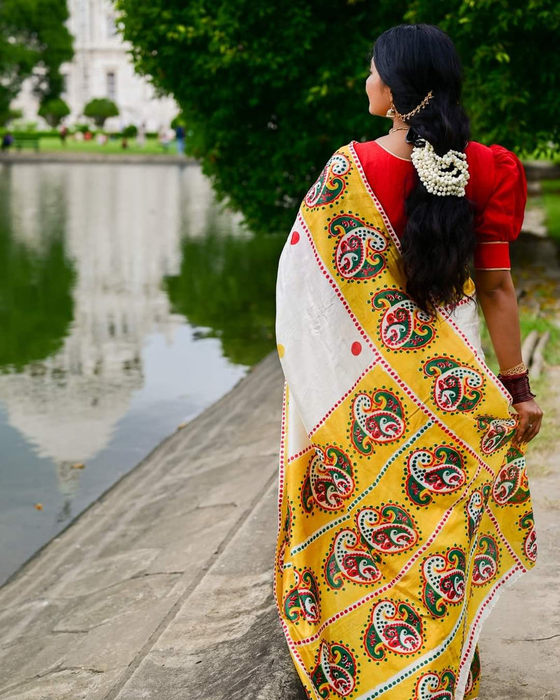 PAISLEY HAND BLOCK PRINTED PURE SILK SAREE