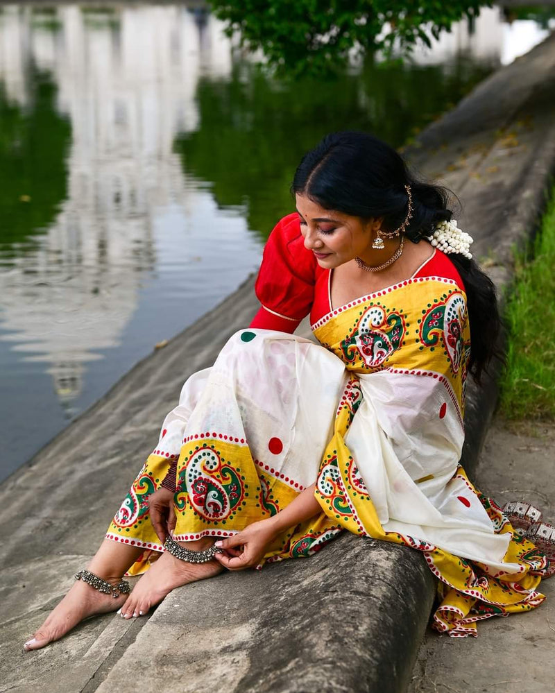 PAISLEY HAND BLOCK PRINTED PURE SILK SAREE