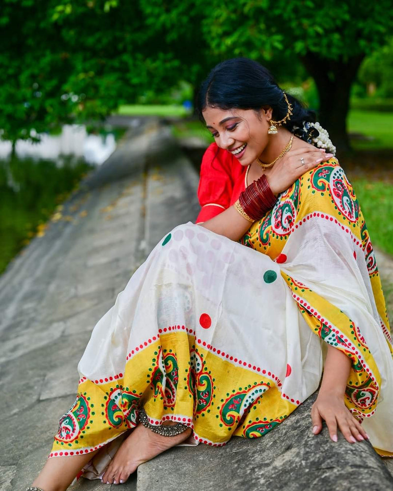 PAISLEY HAND BLOCK PRINTED PURE SILK SAREE