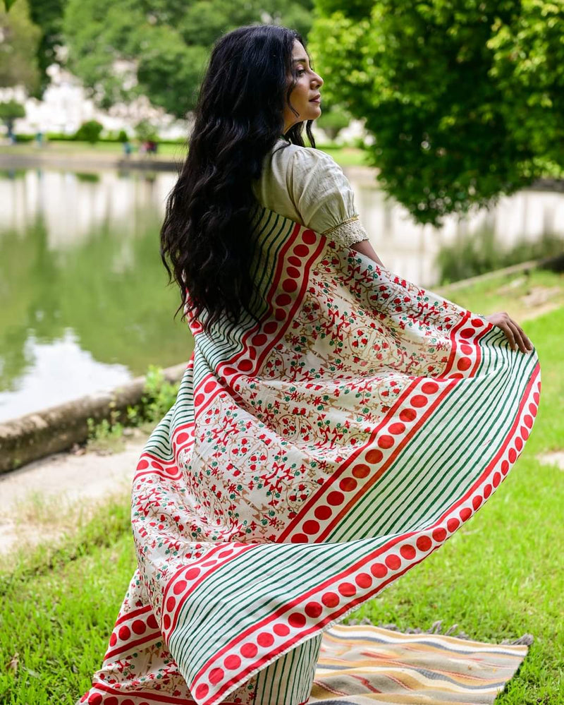 DAALIM  HAND BLOCK PRINTED PURE SILK SAREE