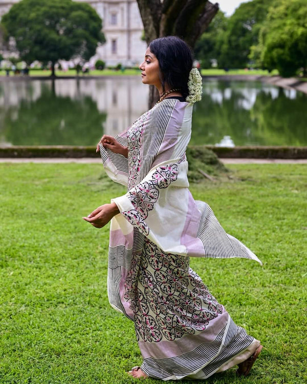 MEHFUZ HAND BLOCK PRINTED PURE SILK SAREE