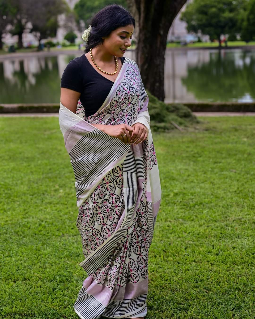 MEHFUZ HAND BLOCK PRINTED PURE SILK SAREE