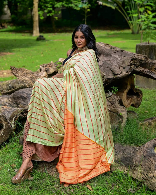 COLOUR BLOCK  HAND BLOCK PRINTED PURE SILK SAREE