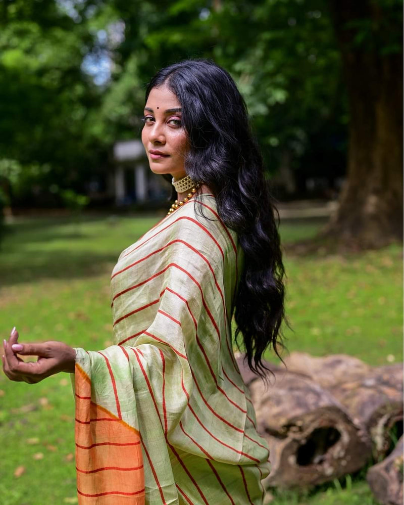 COLOUR BLOCK  HAND BLOCK PRINTED PURE SILK SAREE