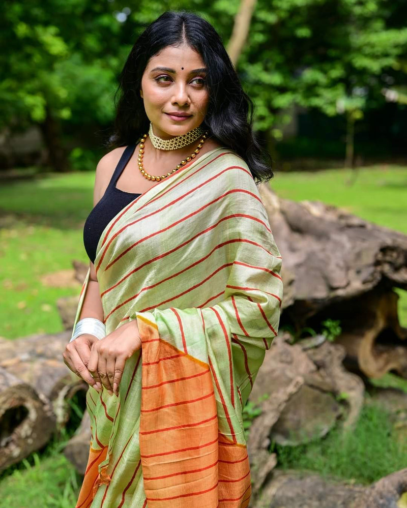 COLOUR BLOCK  HAND BLOCK PRINTED PURE SILK SAREE