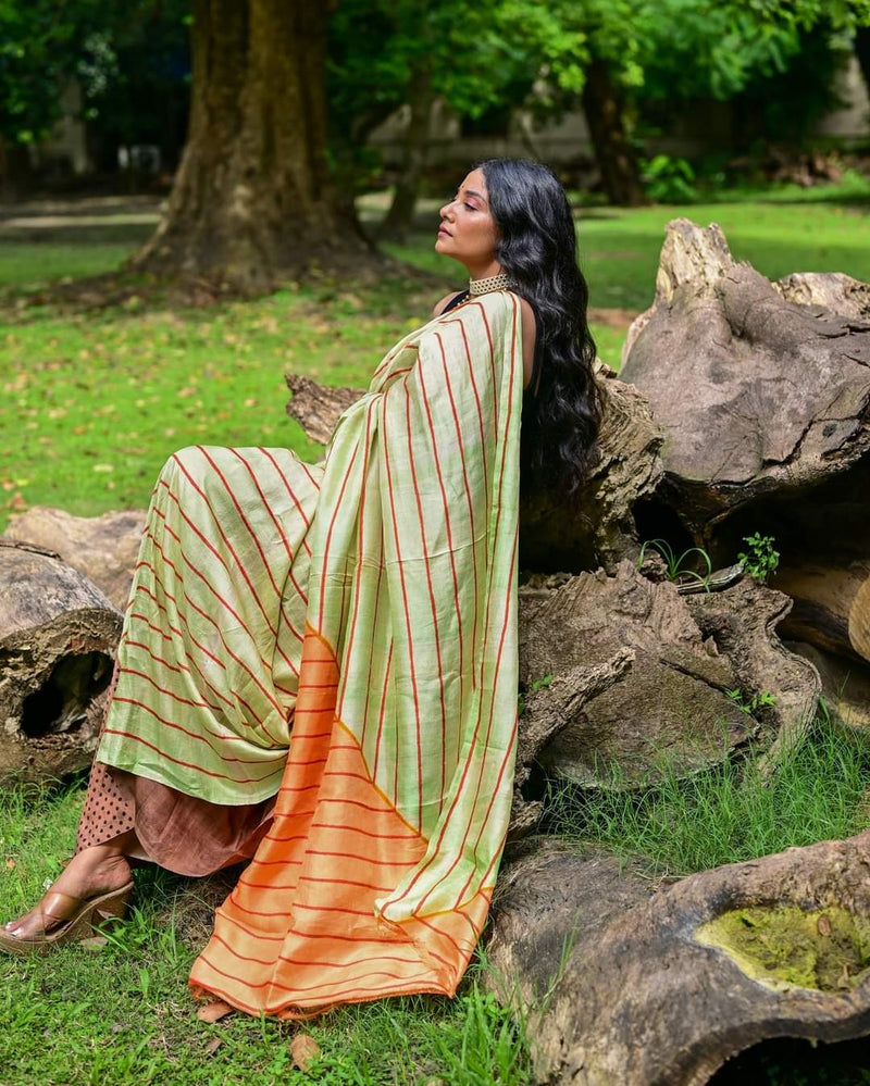 COLOUR BLOCK  HAND BLOCK PRINTED PURE SILK SAREE