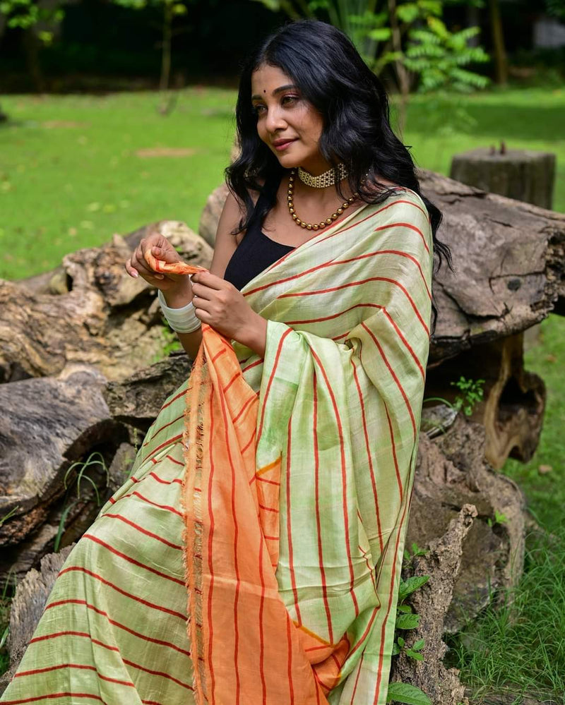 COLOUR BLOCK  HAND BLOCK PRINTED PURE SILK SAREE