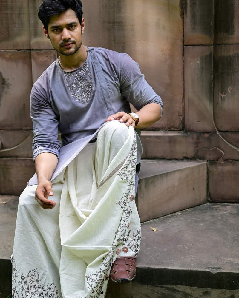 GREY SWAN LAKE EMBROIDERED KURTA