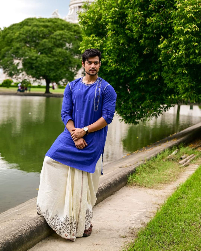 INDIGO BLUE ZARI EMBROIDERED KURTA