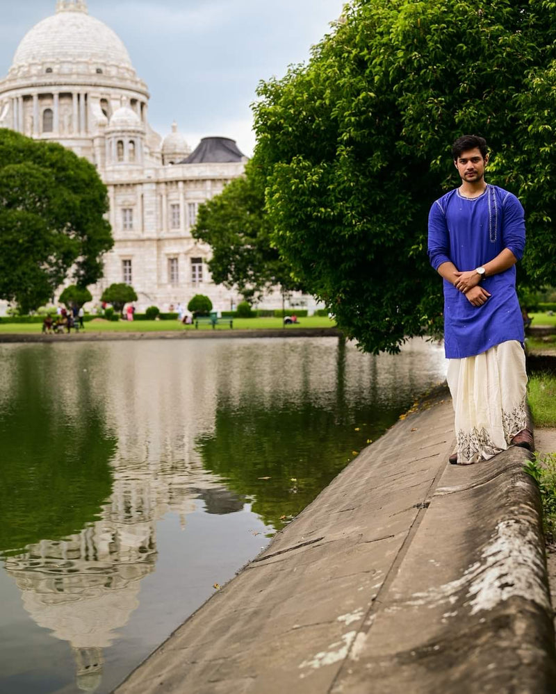 INDIGO BLUE ZARI EMBROIDERED KURTA