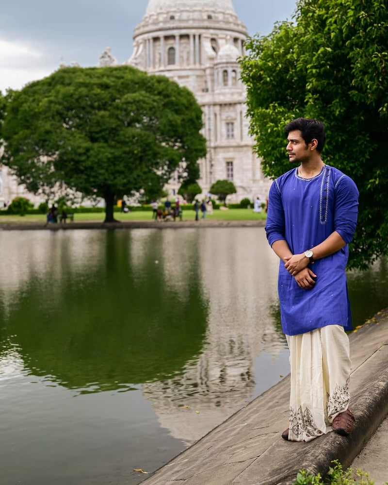 INDIGO BLUE ZARI EMBROIDERED KURTA