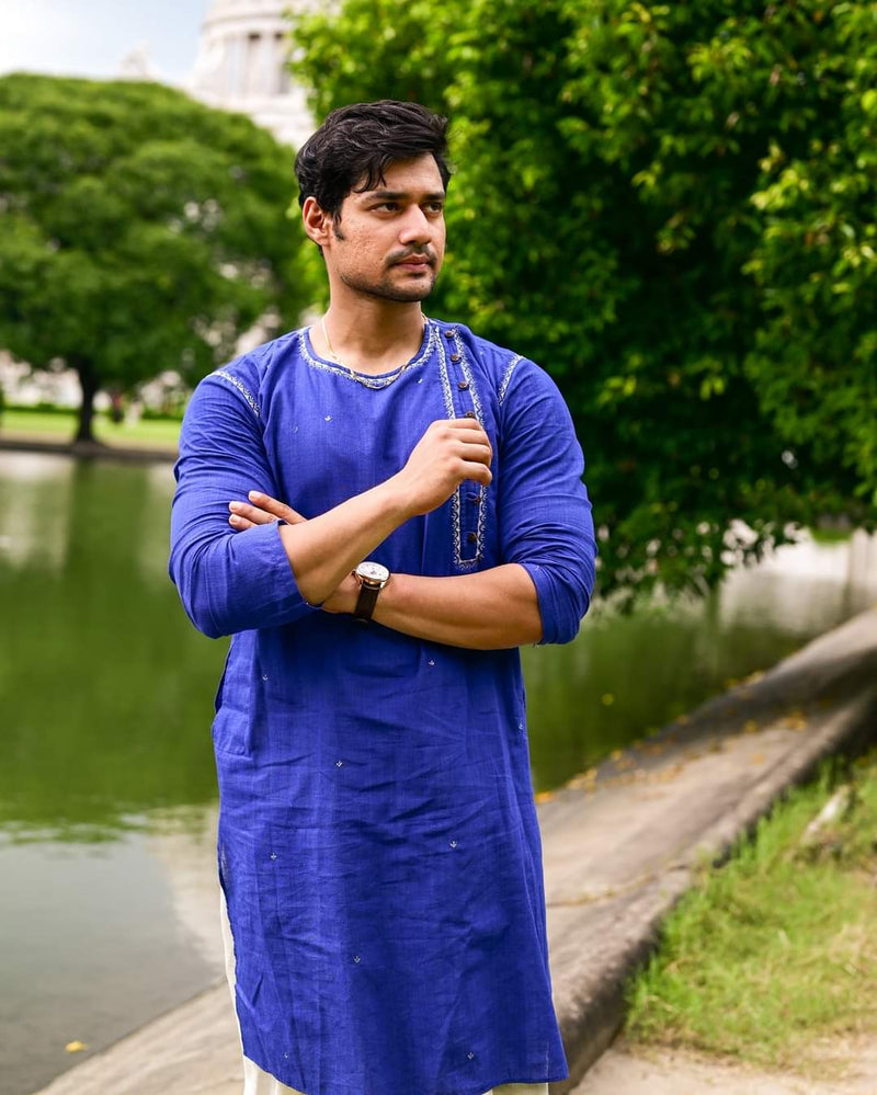 INDIGO BLUE ZARI EMBROIDERED KURTA