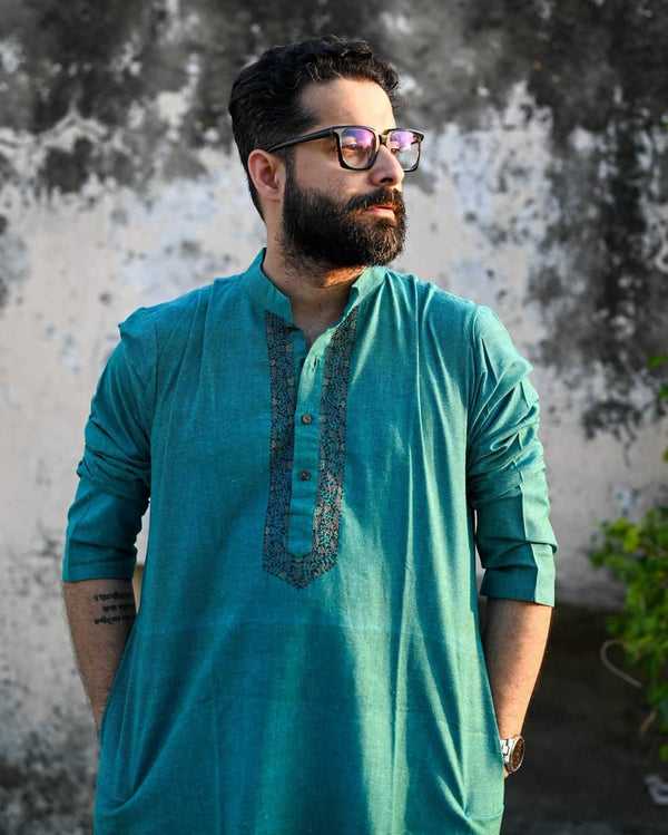 TEAL BLUE KANTHA STITCH KURTA