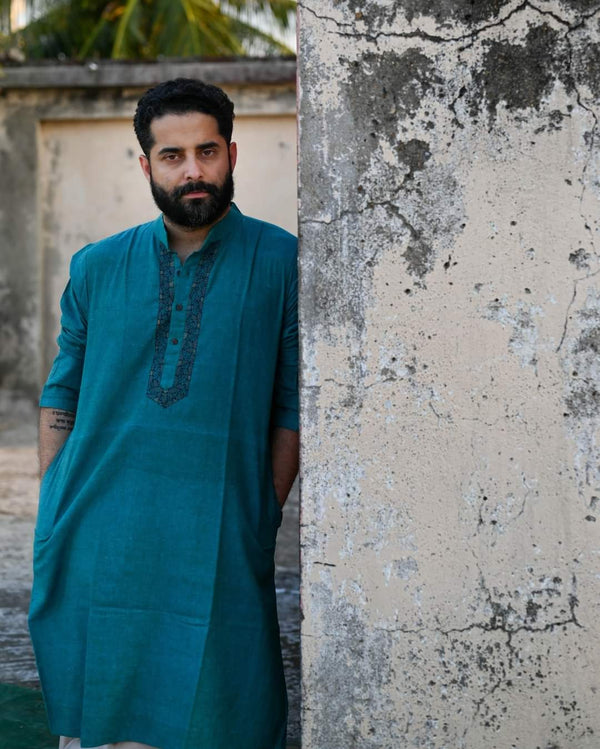 TEAL BLUE KANTHA STITCH KURTA