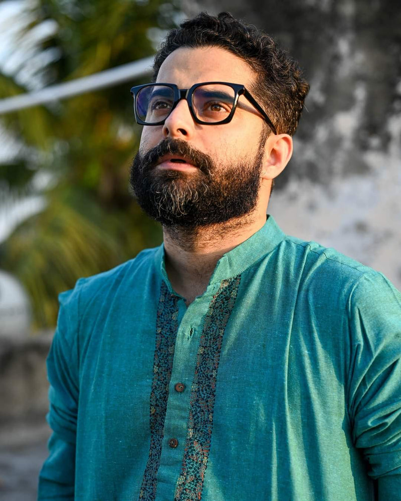 TEAL BLUE KANTHA STITCH KURTA