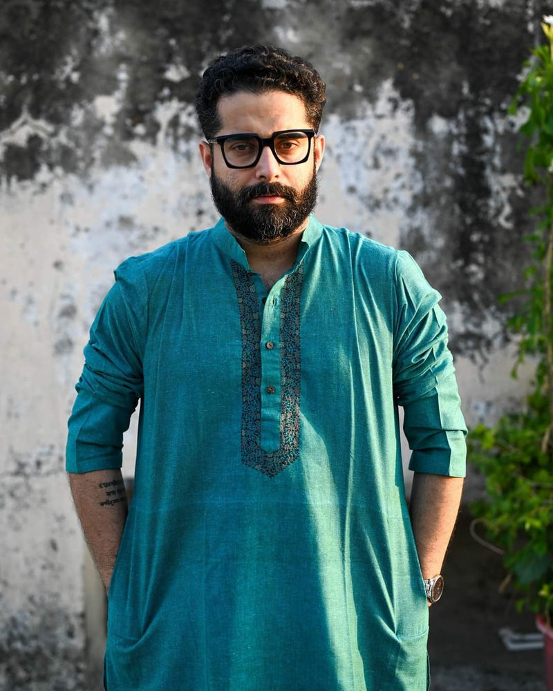 TEAL BLUE KANTHA STITCH KURTA