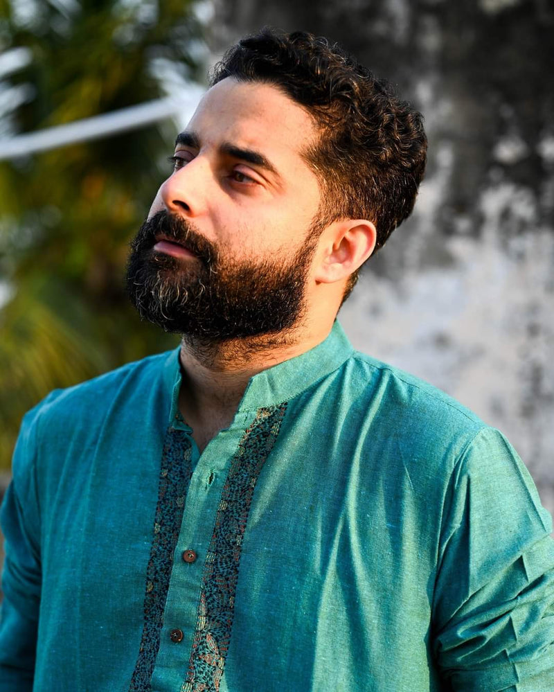 TEAL BLUE KANTHA STITCH KURTA