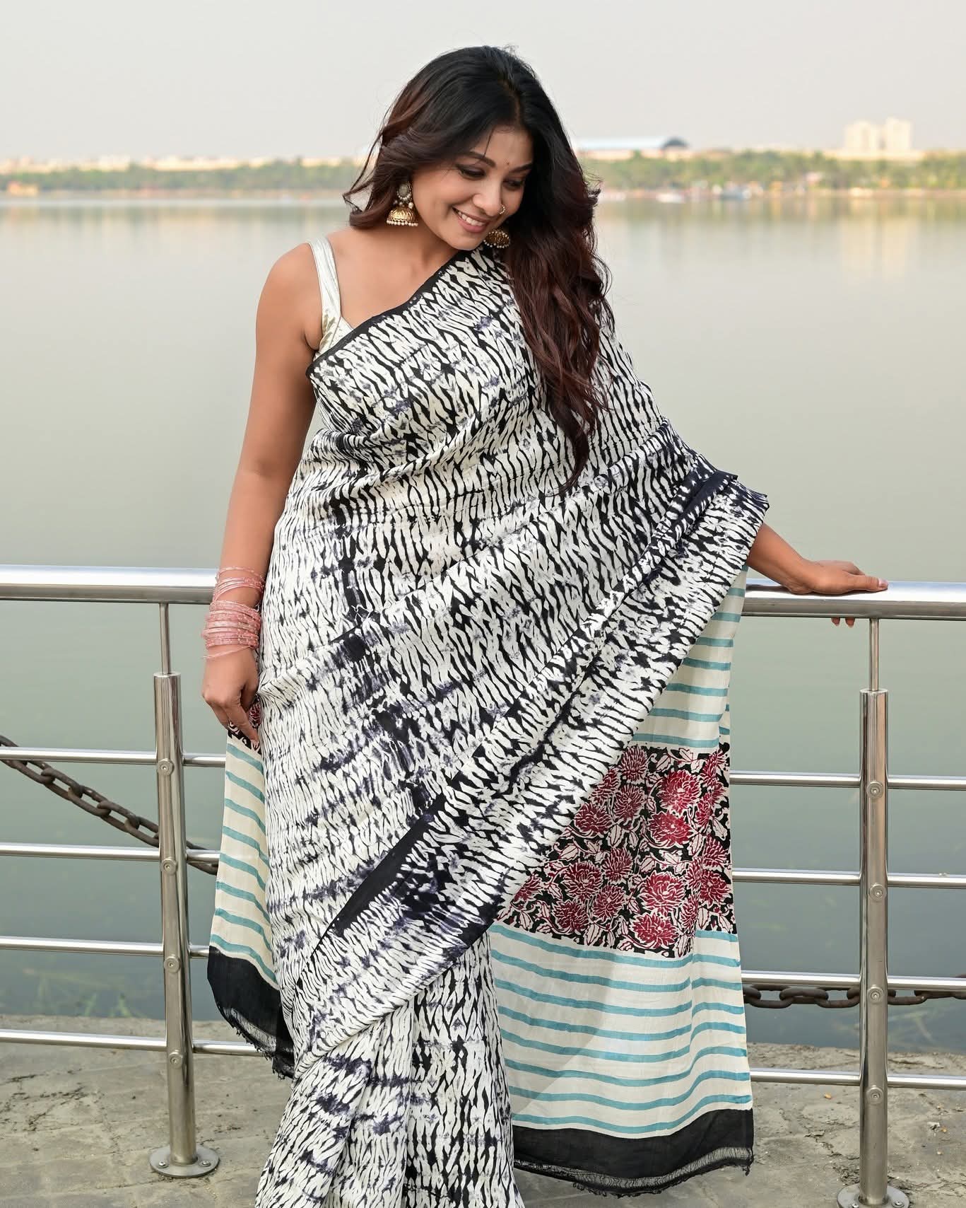 SHIBORI DAHLIA HAND BLOCK PRINTED PURE SILK SAREE