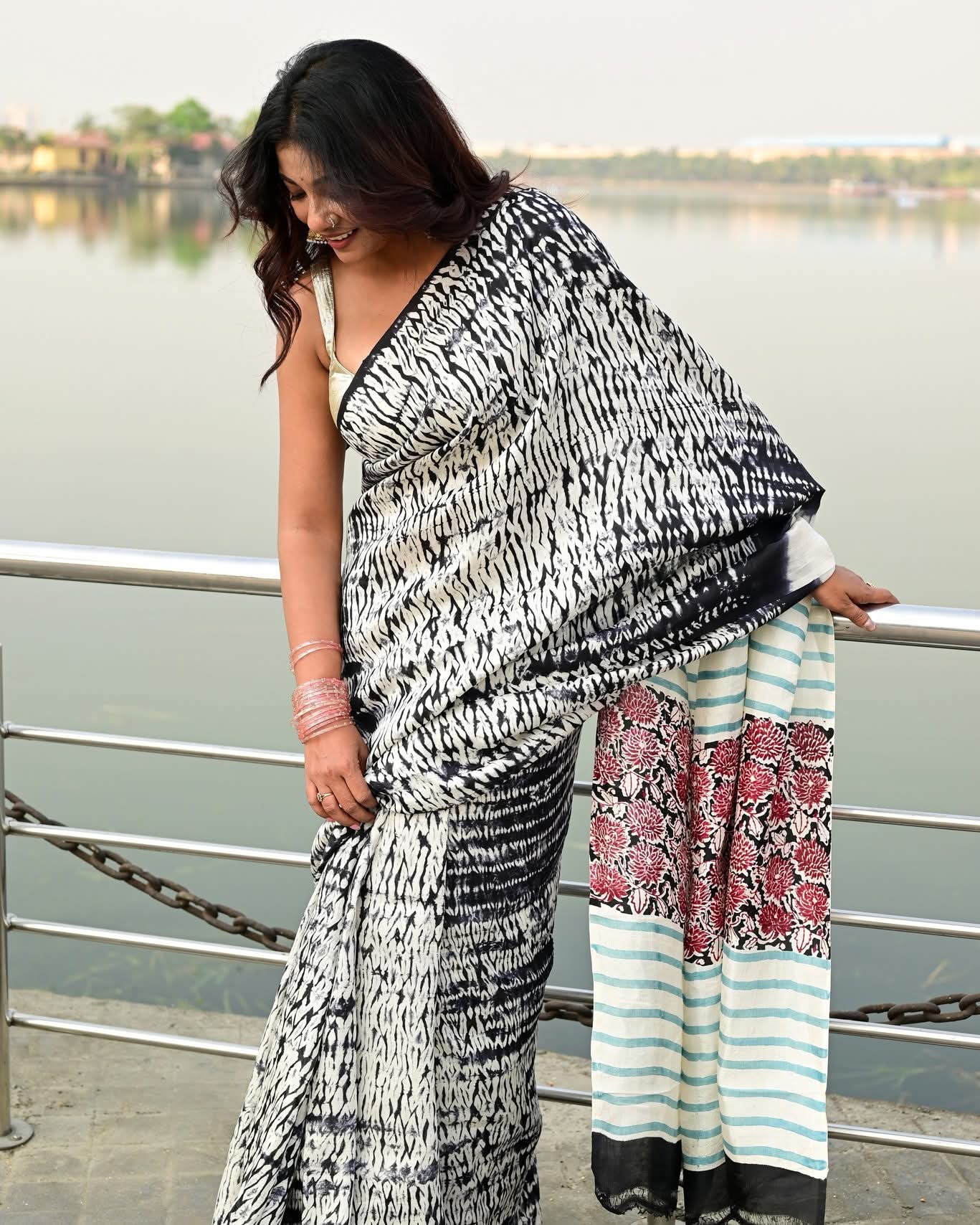 SHIBORI DAHLIA HAND BLOCK PRINTED PURE SILK SAREE