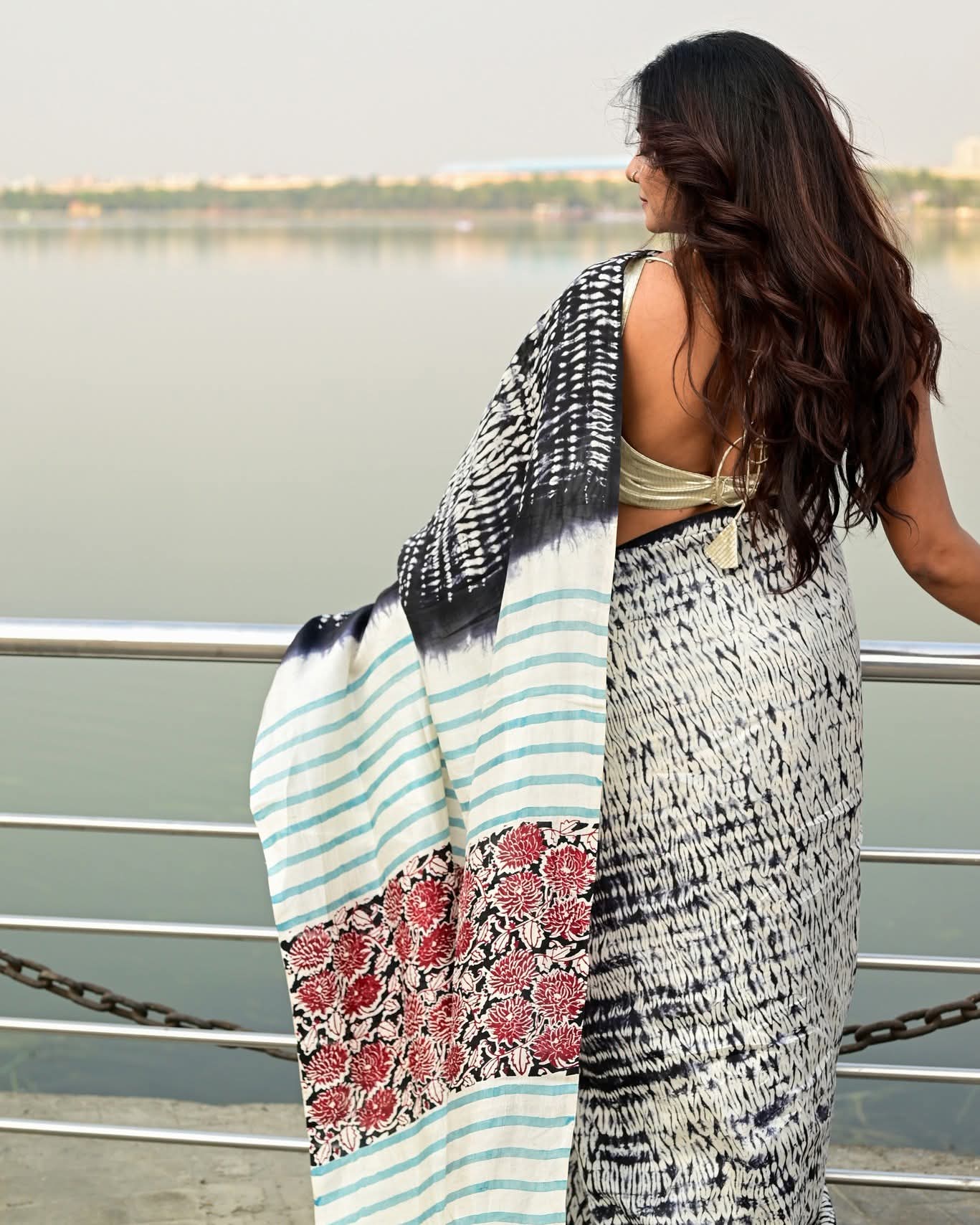 SHIBORI DAHLIA HAND BLOCK PRINTED PURE SILK SAREE
