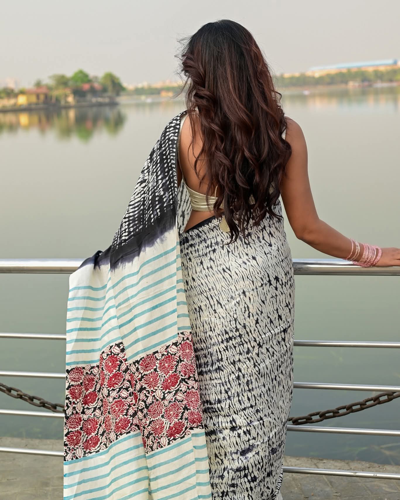 SHIBORI DAHLIA HAND BLOCK PRINTED PURE SILK SAREE