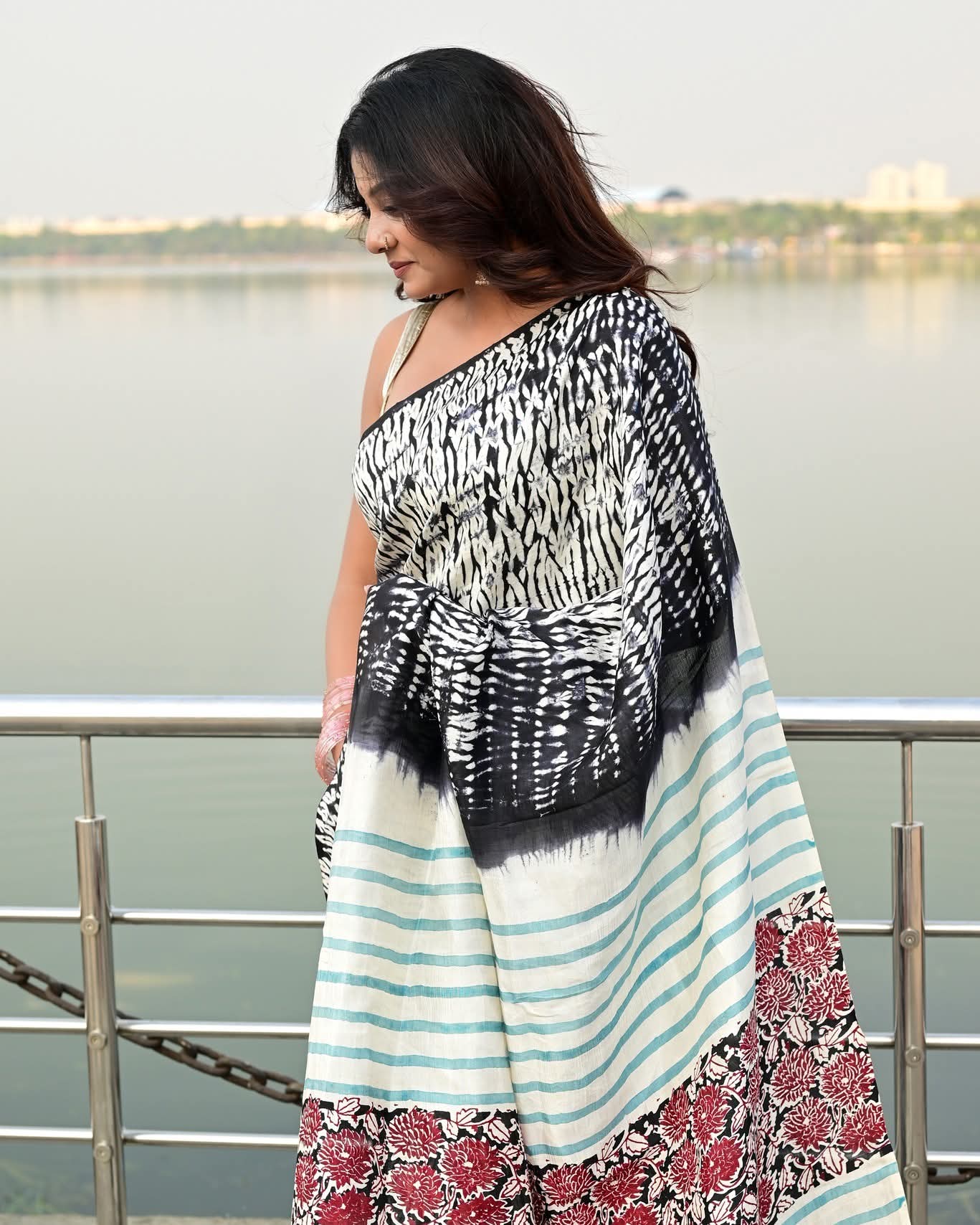 SHIBORI DAHLIA HAND BLOCK PRINTED PURE SILK SAREE