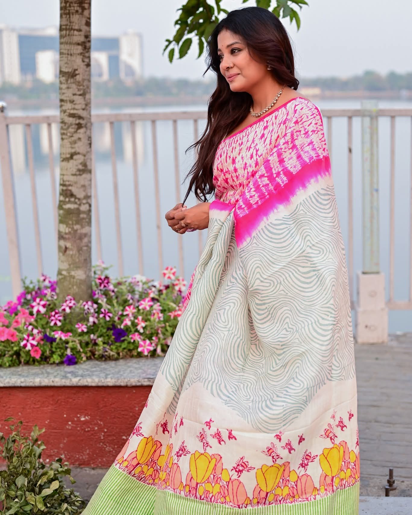 SHIBORI TULIP HAND BLOCK PRINTED PURE SILK SAREE