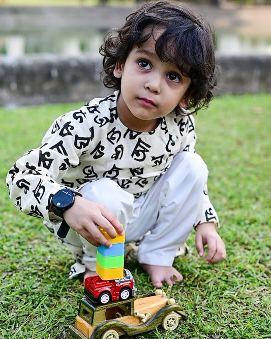 BORNOMALA Kids Kurta- Black Dhuti set