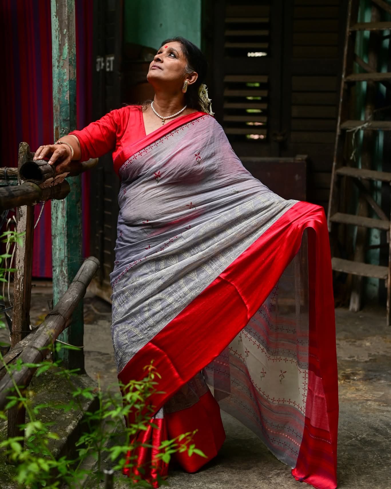 GREY DURGADALAN HAND BLOCK PRINTED DHONEKHALI COTTON SAREE