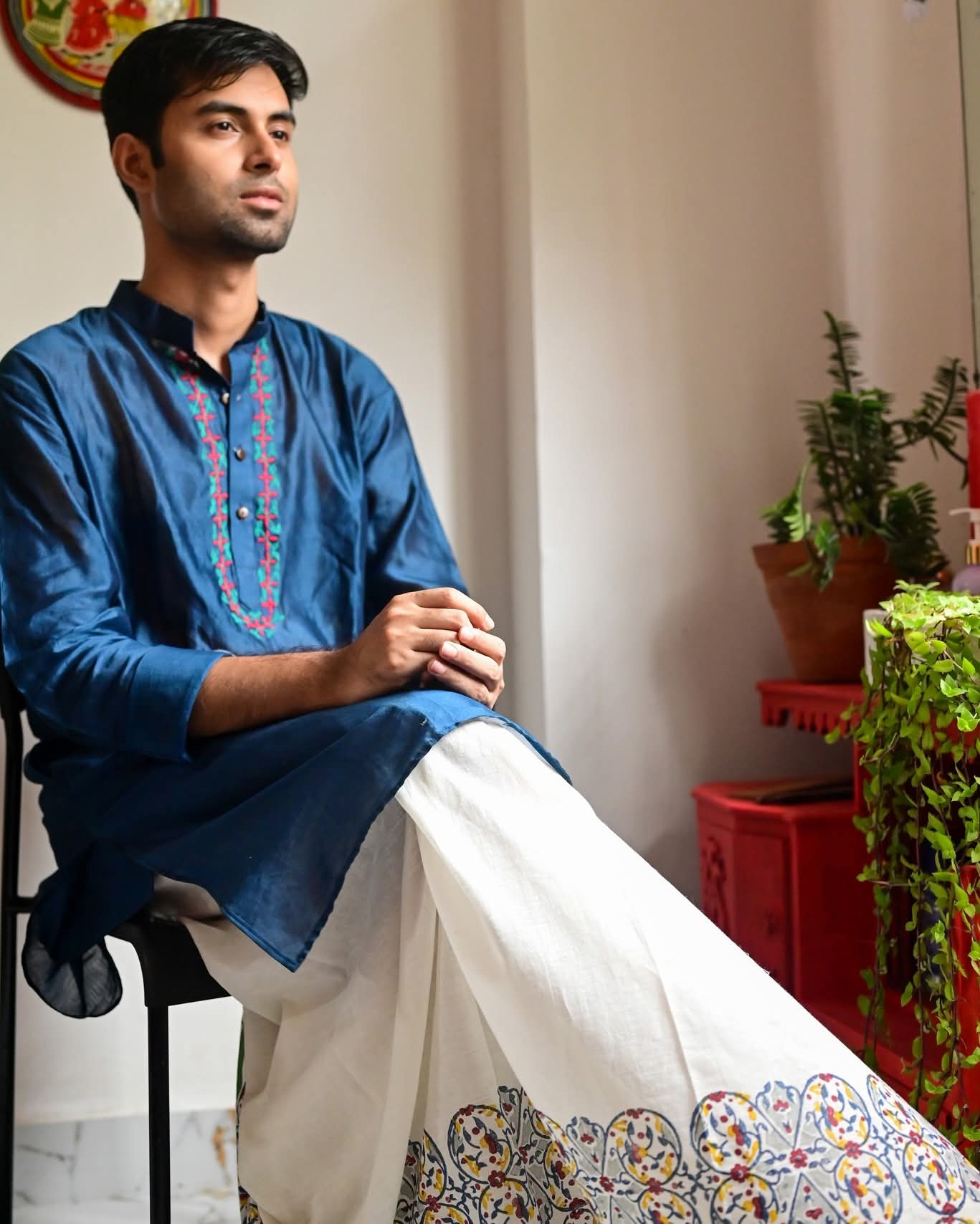 RONGON PHOOL EMBROIDERED CHANDERI KURTA
